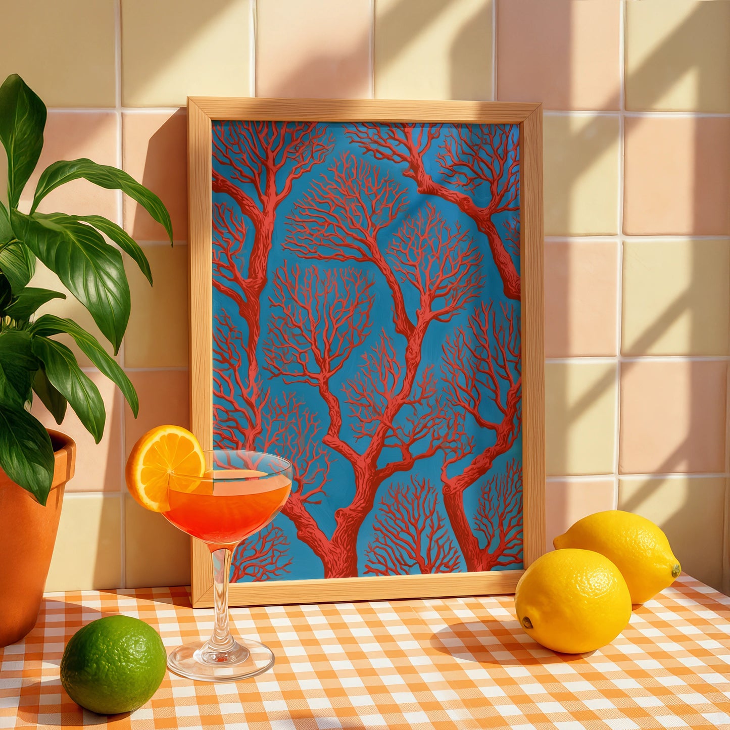 Coral Branch Wall Art, Vibrant Red Coral Print, Abstract Ocean Decor