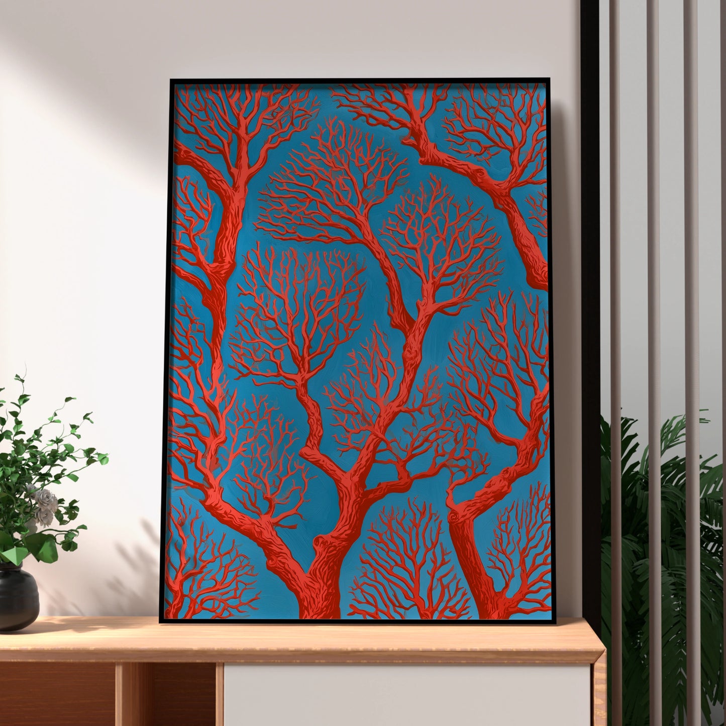 Coral Branch Wall Art, Vibrant Red Coral Print, Abstract Ocean Decor
