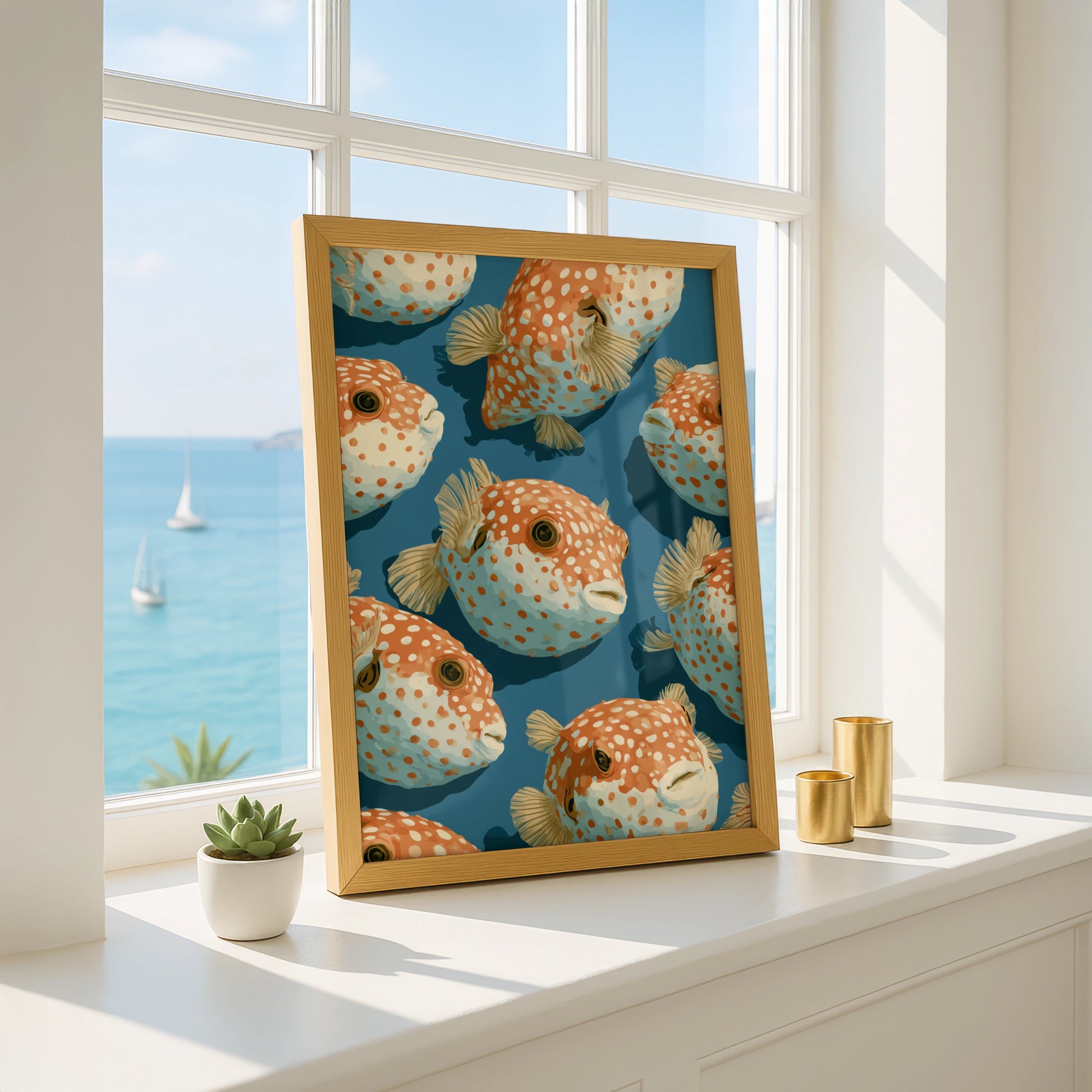 Pufferfish Art Print, Colourful Ocean Wall Decor, Whimsical Fish Illustration, Coastal Style, Ocean Lover Gift