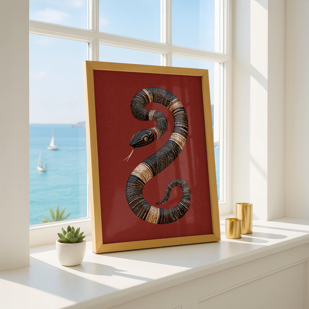 Snake Art Print, Folk Style Wall Decor, Unique Home Artwork, Bohemian Decor, Minimalist Aesthetic