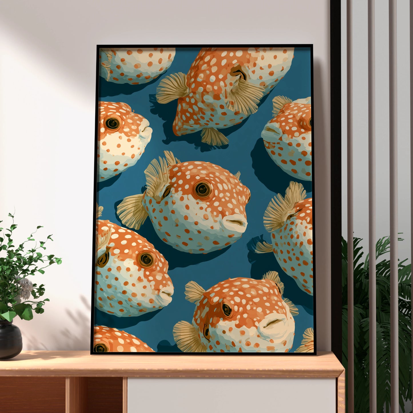 Pufferfish Art Print, Colourful Ocean Wall Decor, Whimsical Fish Illustration, Coastal Style, Ocean Lover Gift
