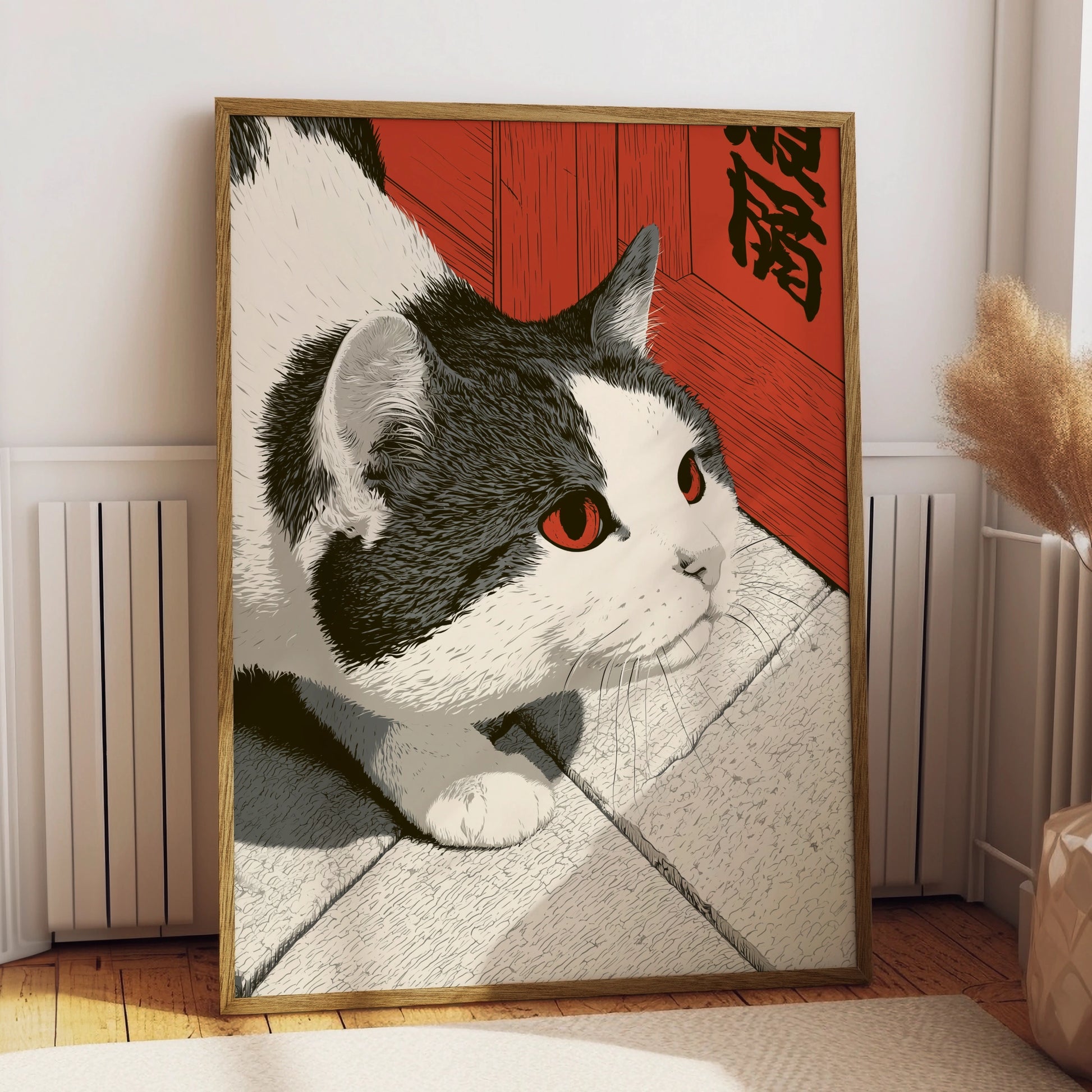 Cat Art Print, Black and White Cat Illustration, Minimalist Pet Decor, Modern Home Art