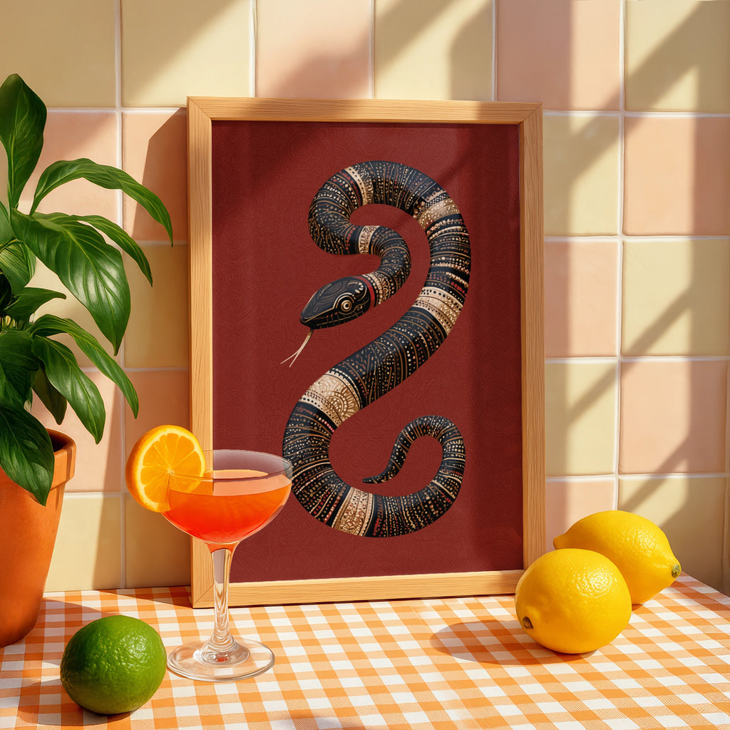 Snake Art Print, Folk Style Wall Decor, Unique Home Artwork, Bohemian Decor, Minimalist Aesthetic