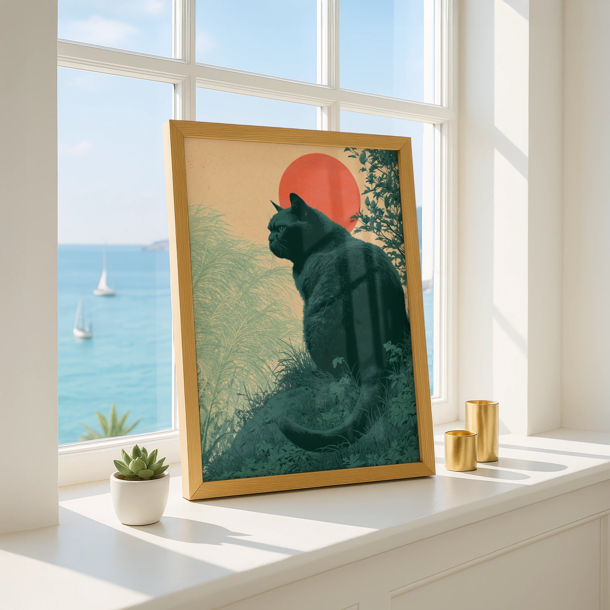 Majestic Cat Art Print, Feline Wall Decor, Retro Style, Nature Scene, Interior Design