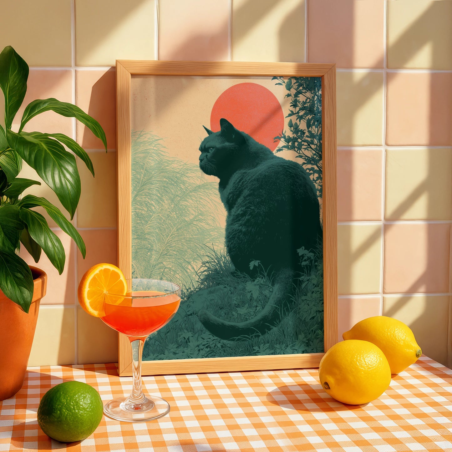Majestic Cat Art Print, Feline Wall Decor, Retro Style, Nature Scene, Interior Design