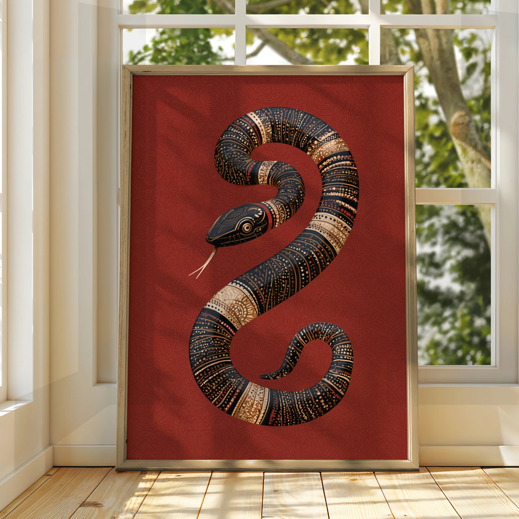 Snake Art Print, Folk Style Wall Decor, Unique Home Artwork, Bohemian Decor, Minimalist Aesthetic