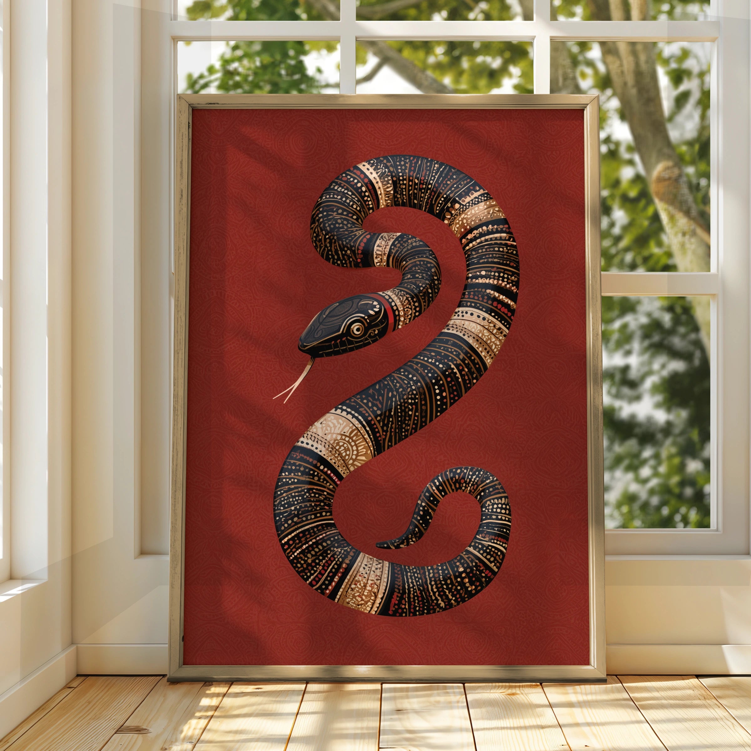 Snake Art Print, Folk Style Wall Decor, Unique Home Artwork, Bohemian Decor, Minimalist Aesthetic