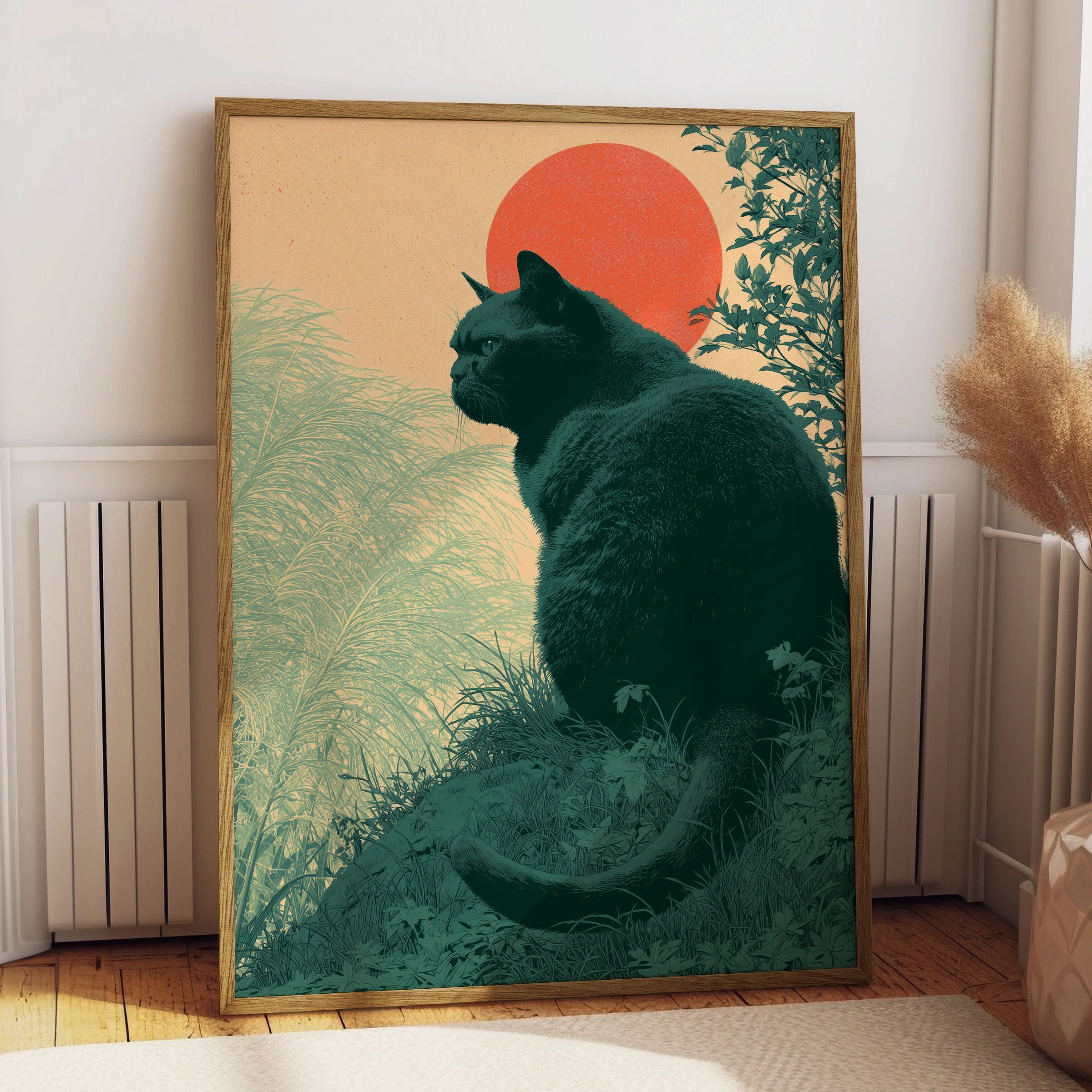 Majestic Cat Art Print, Feline Wall Decor, Retro Style, Nature Scene, Interior Design