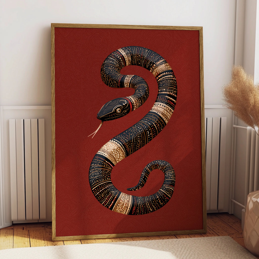 Snake Art Print, Folk Style Wall Decor, Unique Home Artwork, Bohemian Decor, Minimalist Aesthetic