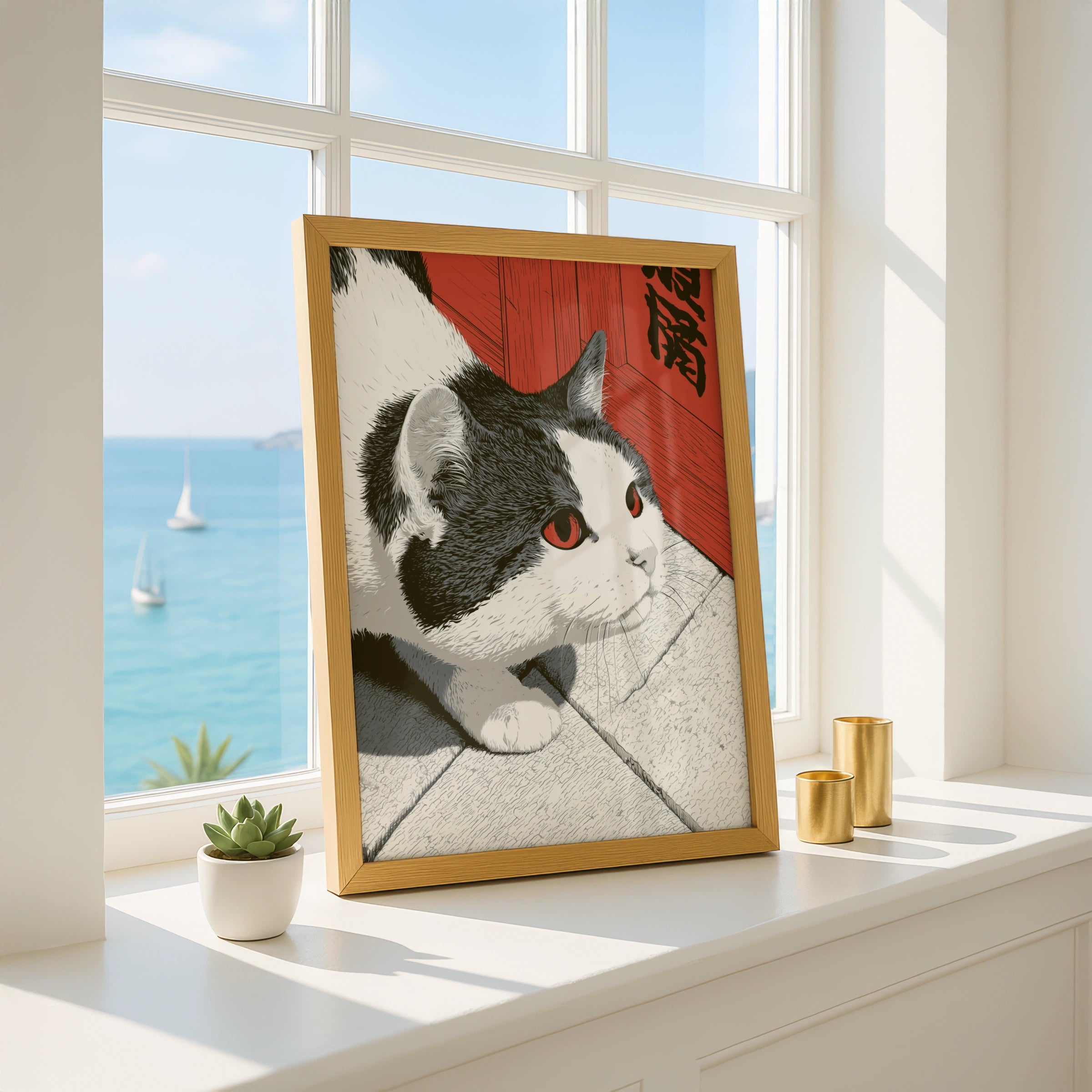 Cat Art Print, Black and White Cat Illustration, Minimalist Pet Decor, Modern Home Art