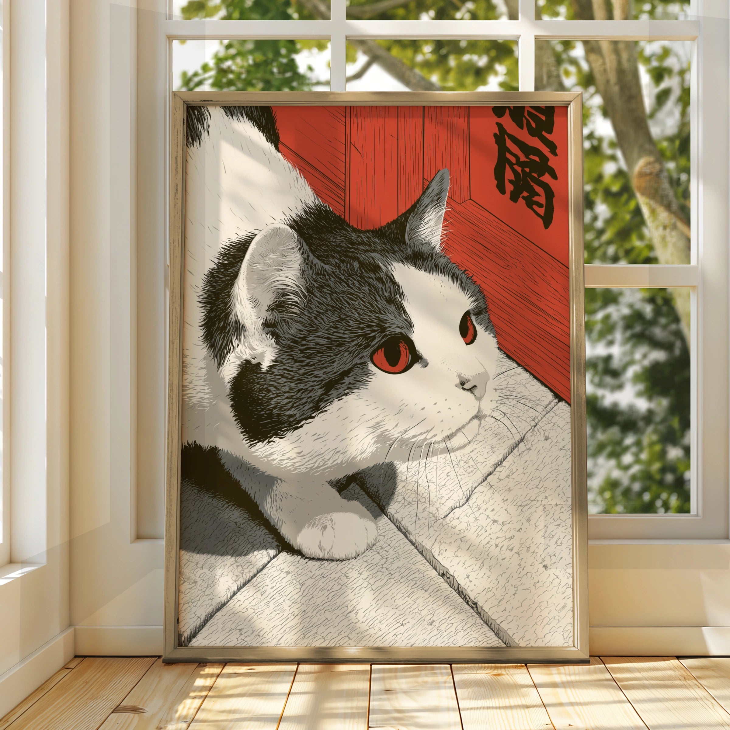 Cat Art Print, Black and White Cat Illustration, Minimalist Pet Decor, Modern Home Art