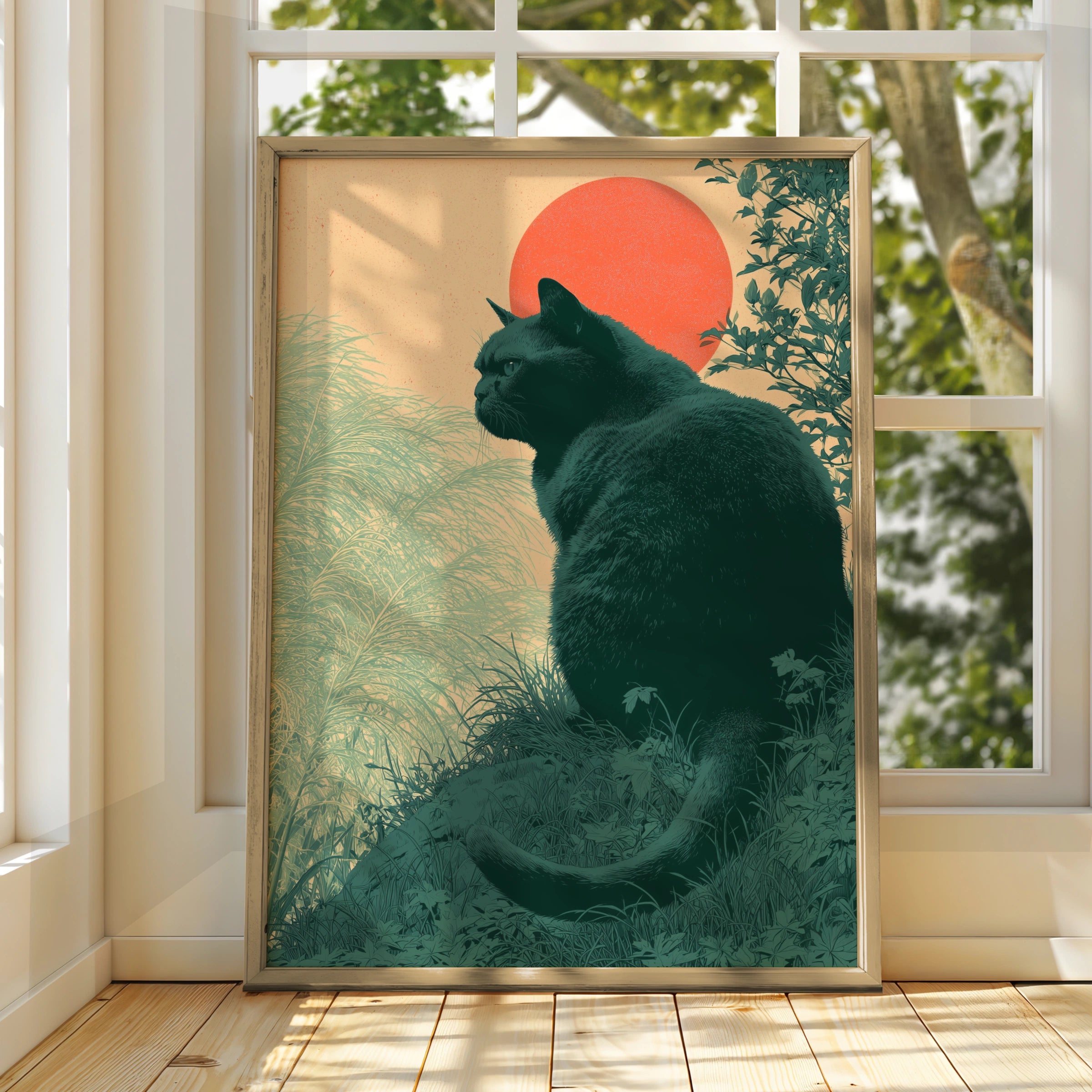 Majestic Cat Art Print, Feline Wall Decor, Retro Style, Nature Scene, Interior Design