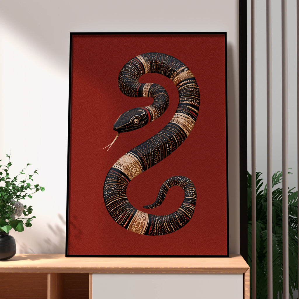 Snake Art Print, Folk Style Wall Decor, Unique Home Artwork, Bohemian Decor, Minimalist Aesthetic