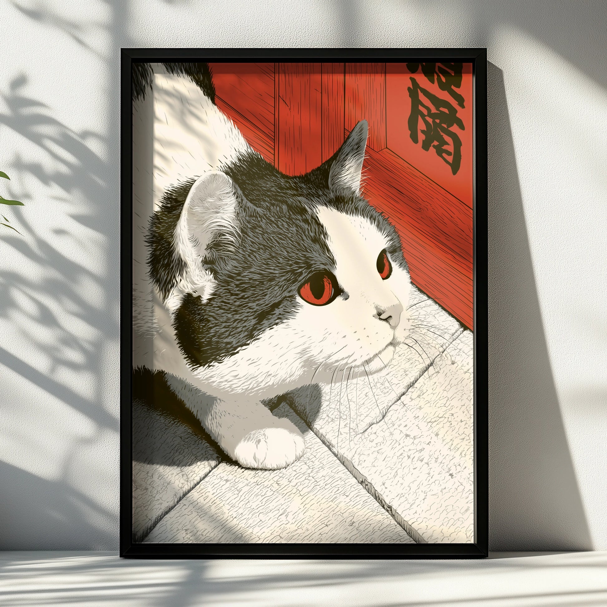 Cat Art Print, Black and White Cat Illustration, Minimalist Pet Decor, Modern Home Art