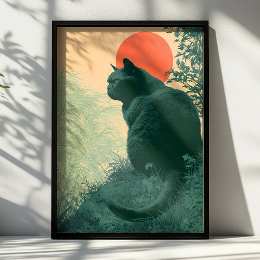 Majestic Cat Art Print, Feline Wall Decor, Retro Style, Nature Scene, Interior Design
