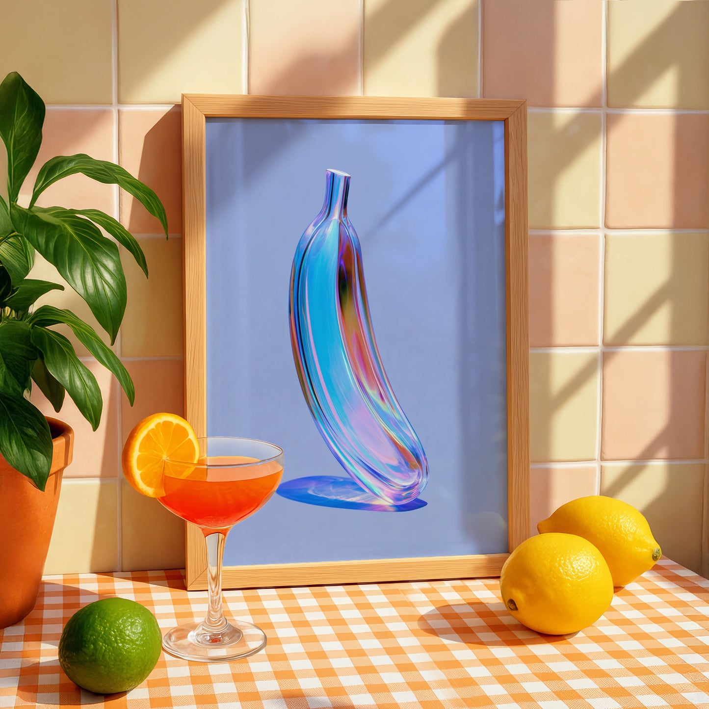 Colourful Banana Sculpture, Modern Wall Art Print, Abstract Home Decor, Vibrant Design