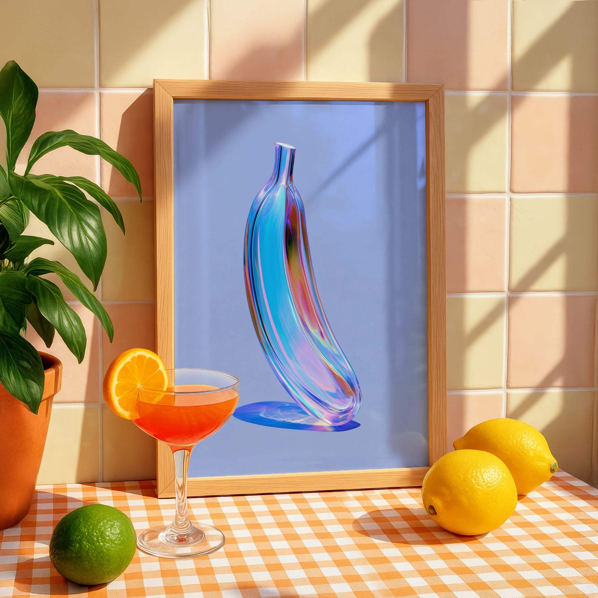 Colourful Banana Sculpture, Modern Wall Art Print, Abstract Home Decor, Vibrant Design