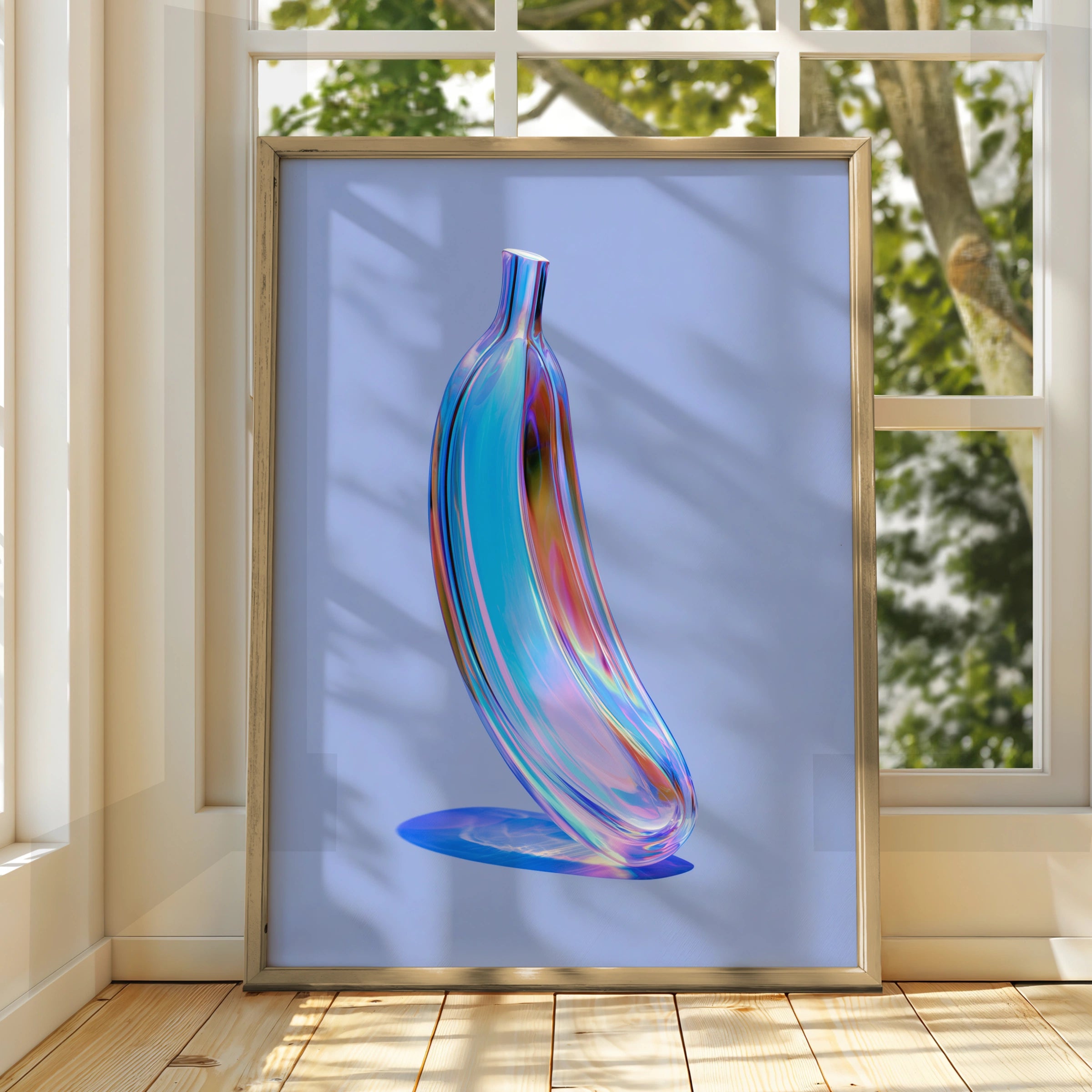 Colourful Banana Sculpture, Modern Wall Art Print, Abstract Home Decor, Vibrant Design
