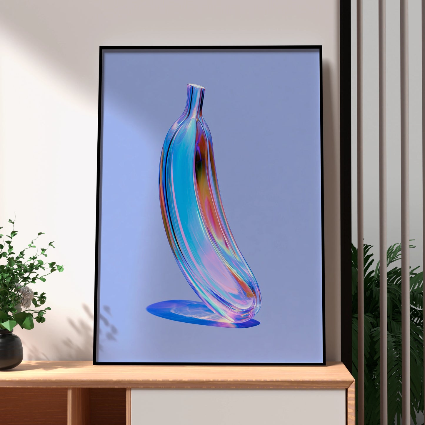 Colourful Banana Sculpture, Modern Wall Art Print, Abstract Home Decor, Vibrant Design