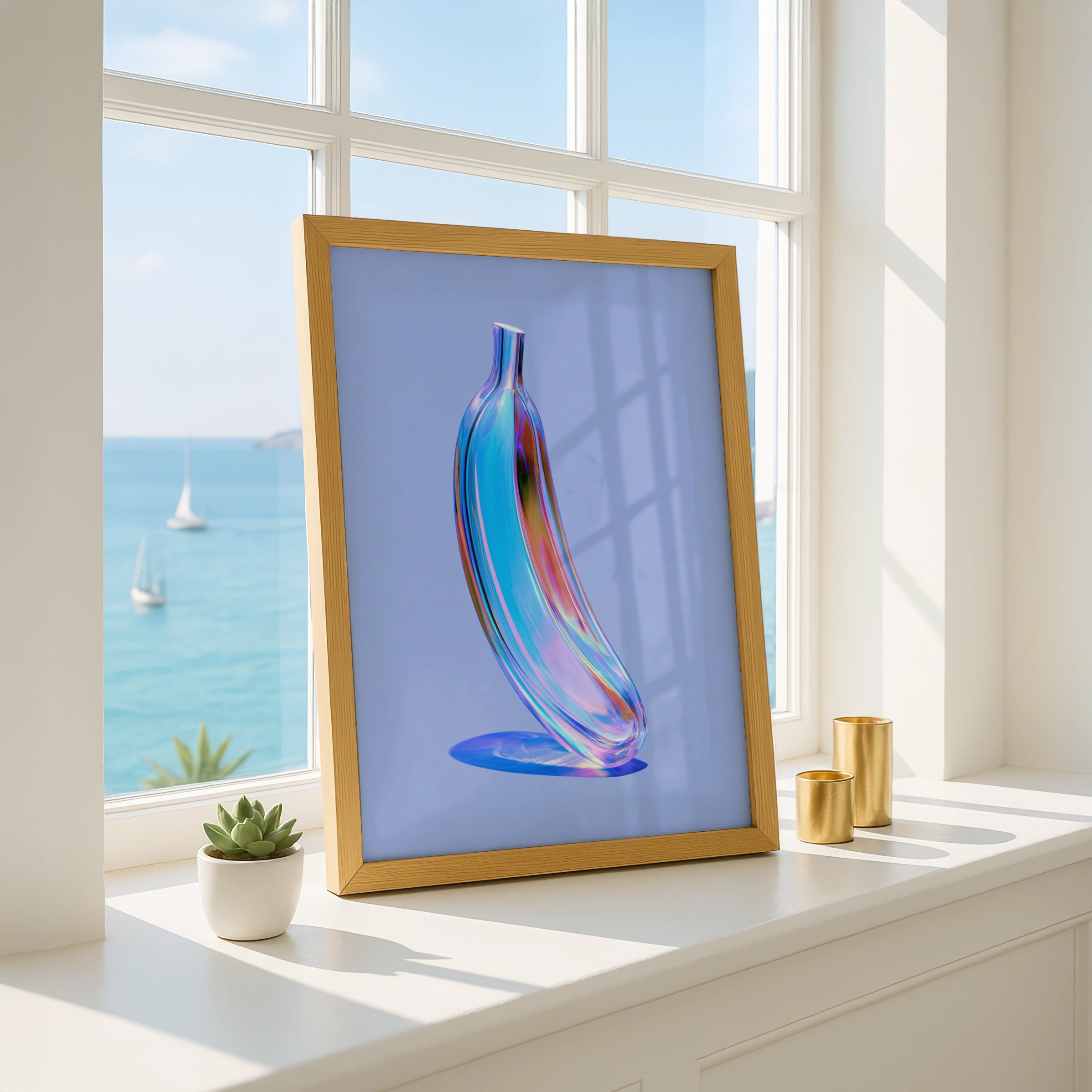 Colourful Banana Sculpture, Modern Wall Art Print, Abstract Home Decor, Vibrant Design