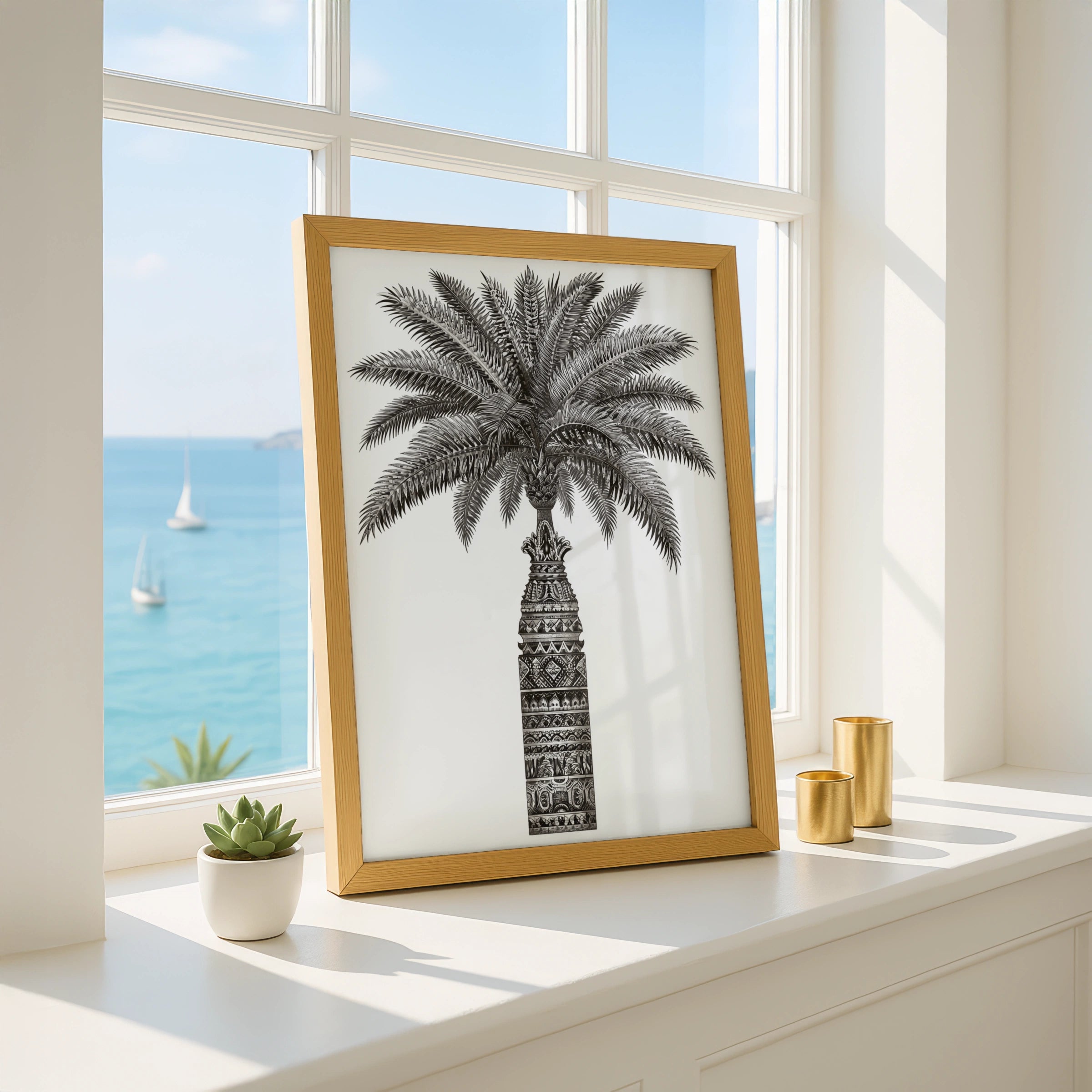 Palm Tree Art Print, Botanical Wall Art, Black and White Decor, Nature Illustration