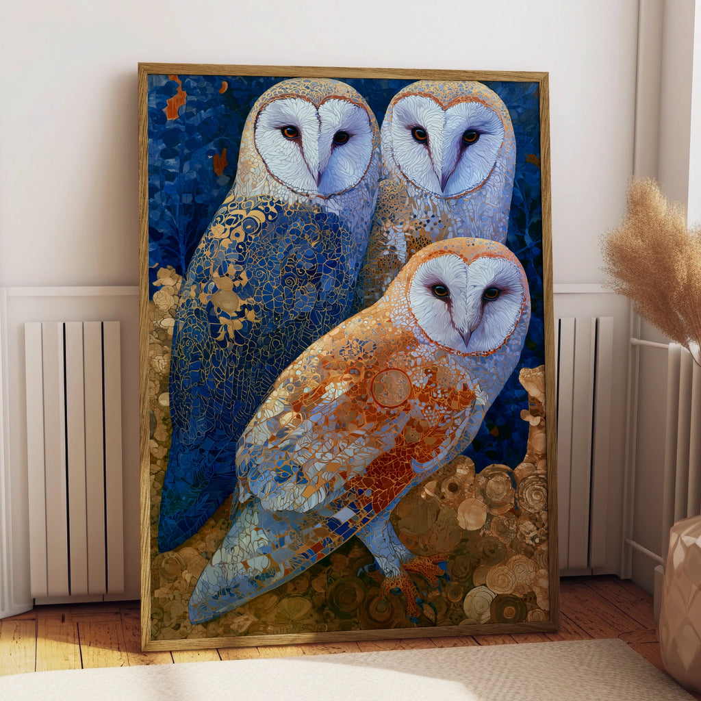 Elegant Barn Owls Art Print, Colourful Wall Art, Decorative Poster, Unique Home Decor