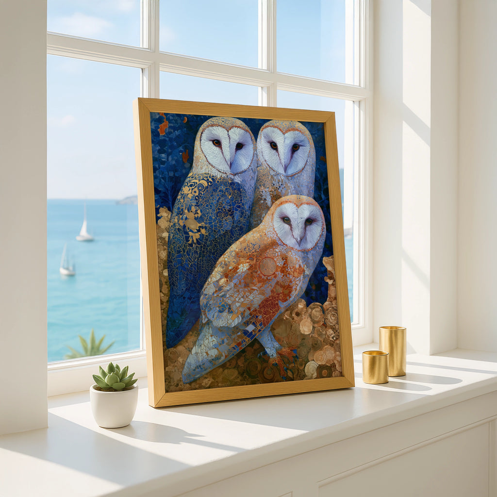 Elegant Barn Owls Art Print, Colourful Wall Art, Decorative Poster, Unique Home Decor