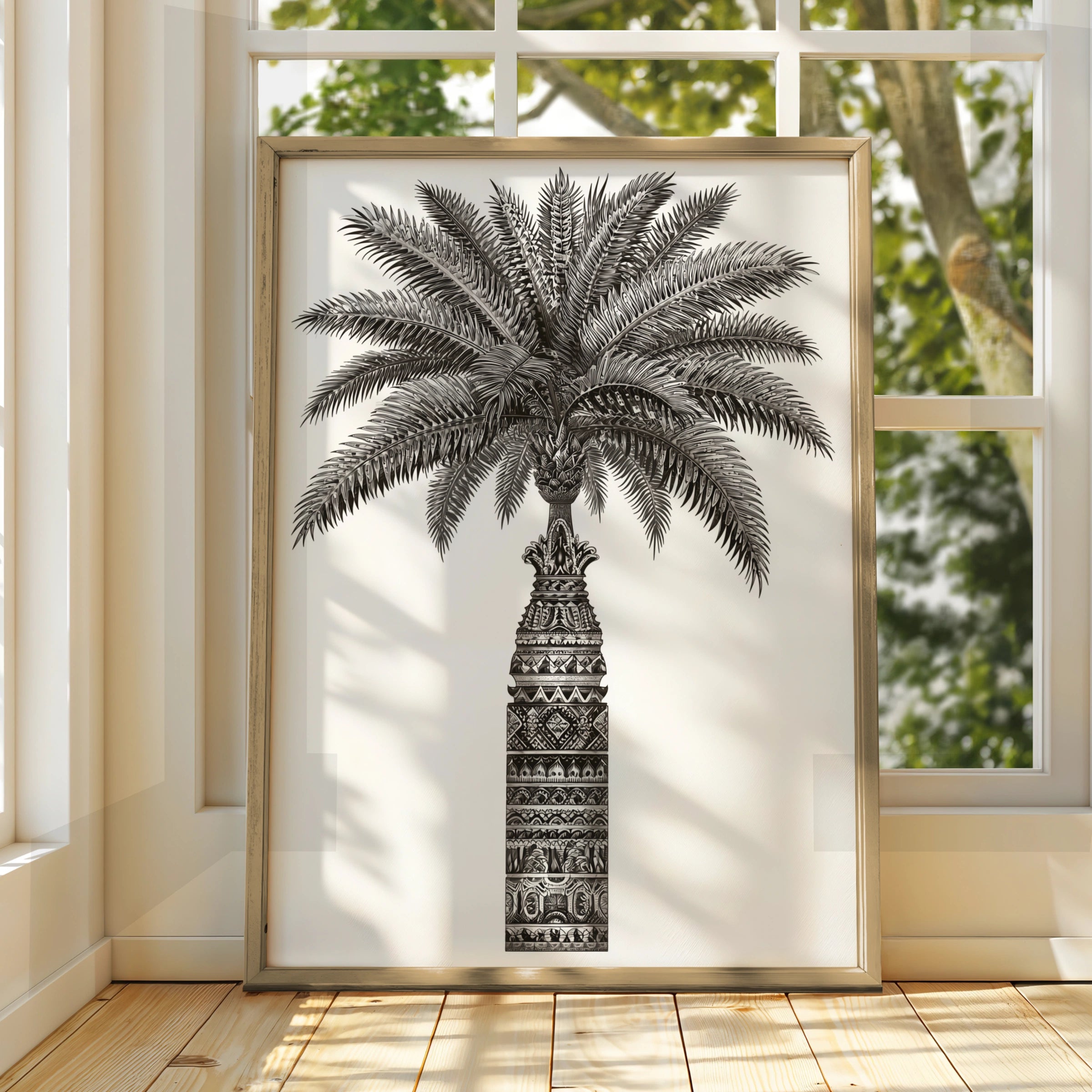Palm Tree Art Print, Botanical Wall Art, Black and White Decor, Nature Illustration
