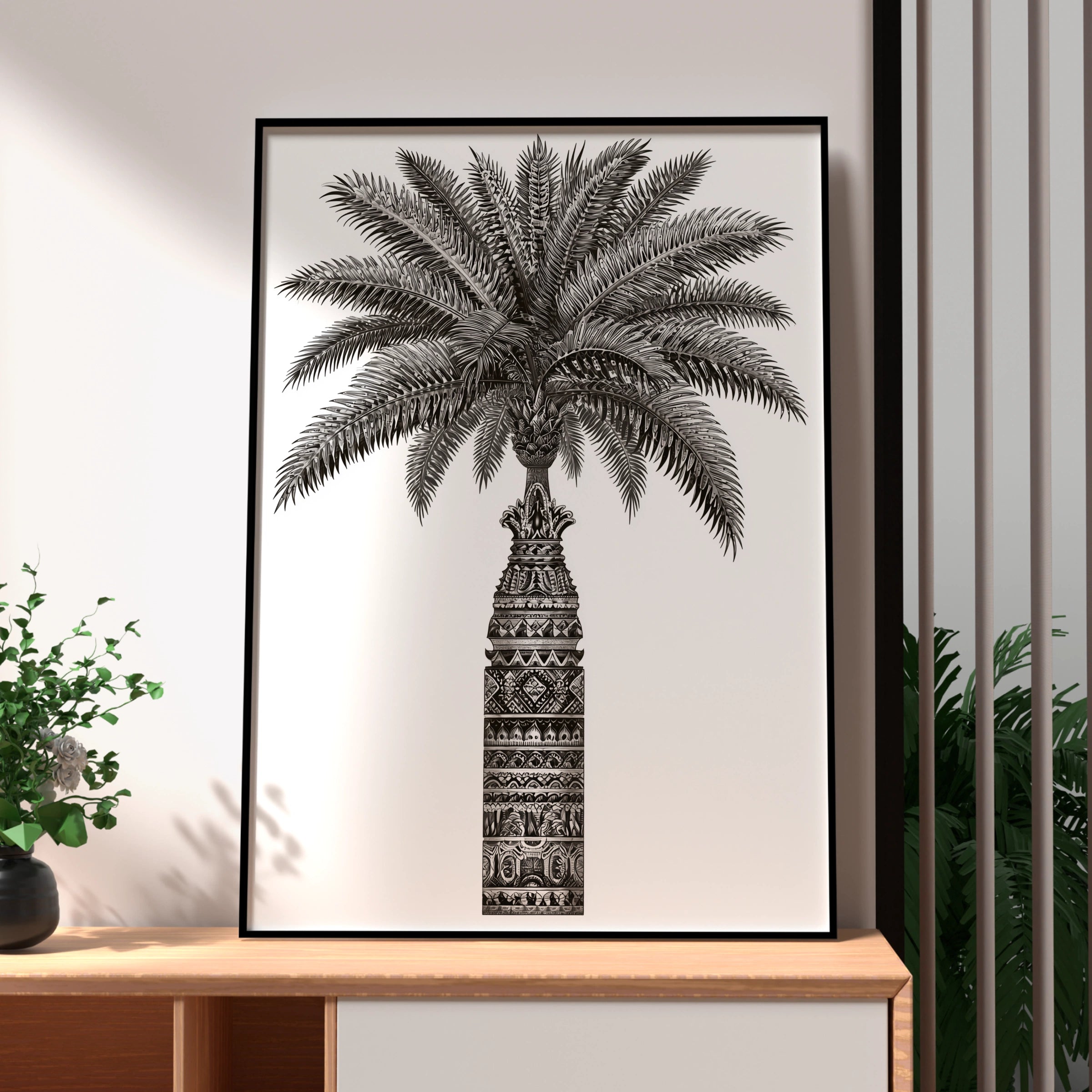 Palm Tree Art Print, Botanical Wall Art, Black and White Decor, Nature Illustration
