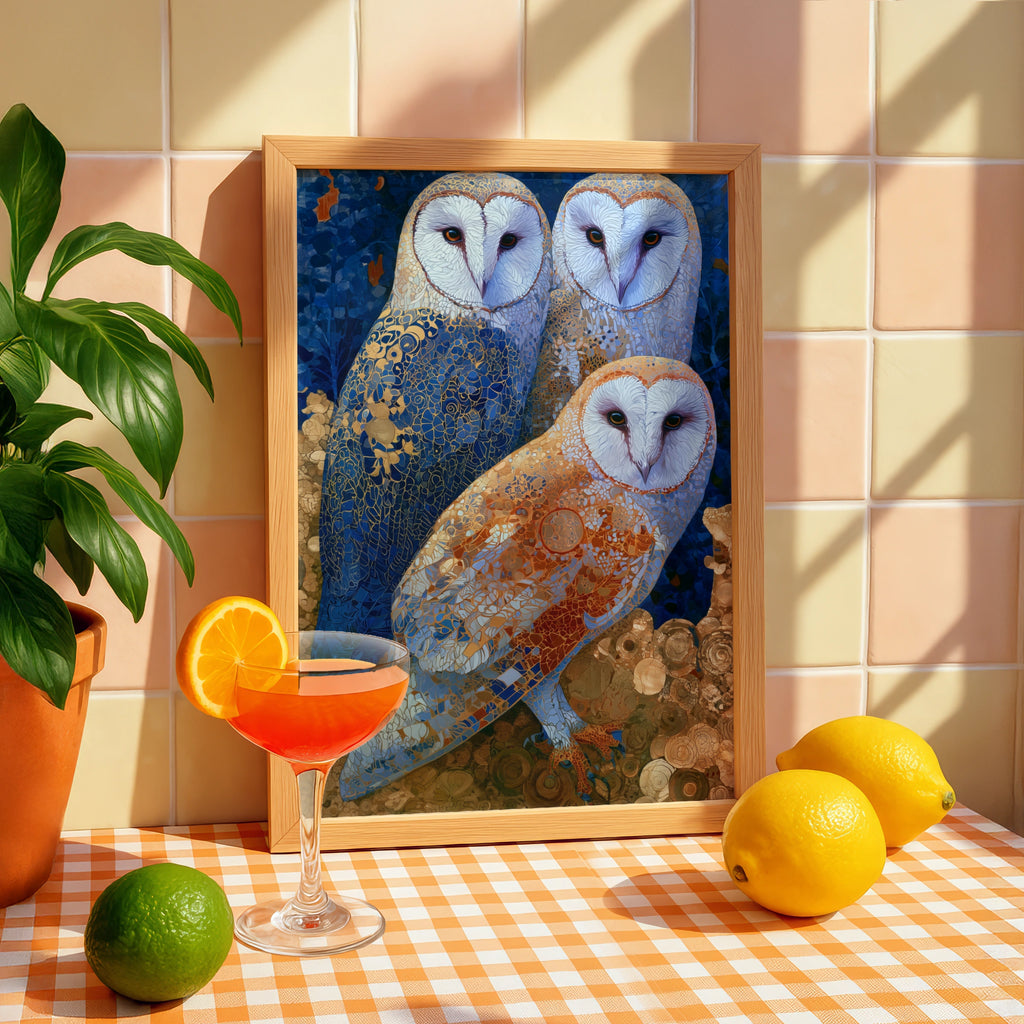 Elegant Barn Owls Art Print, Colourful Wall Art, Decorative Poster, Unique Home Decor