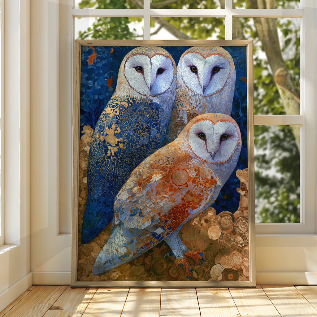 Elegant Barn Owls Art Print, Colourful Wall Art, Decorative Poster, Unique Home Decor