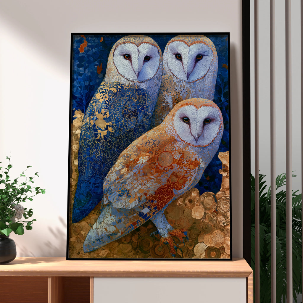 Elegant Barn Owls Art Print, Colourful Wall Art, Decorative Poster, Unique Home Decor