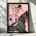 Woman on Horse, Elegant Equestrian Art, Pink Floral, Minimalist Artwork, Modern Wall Decor