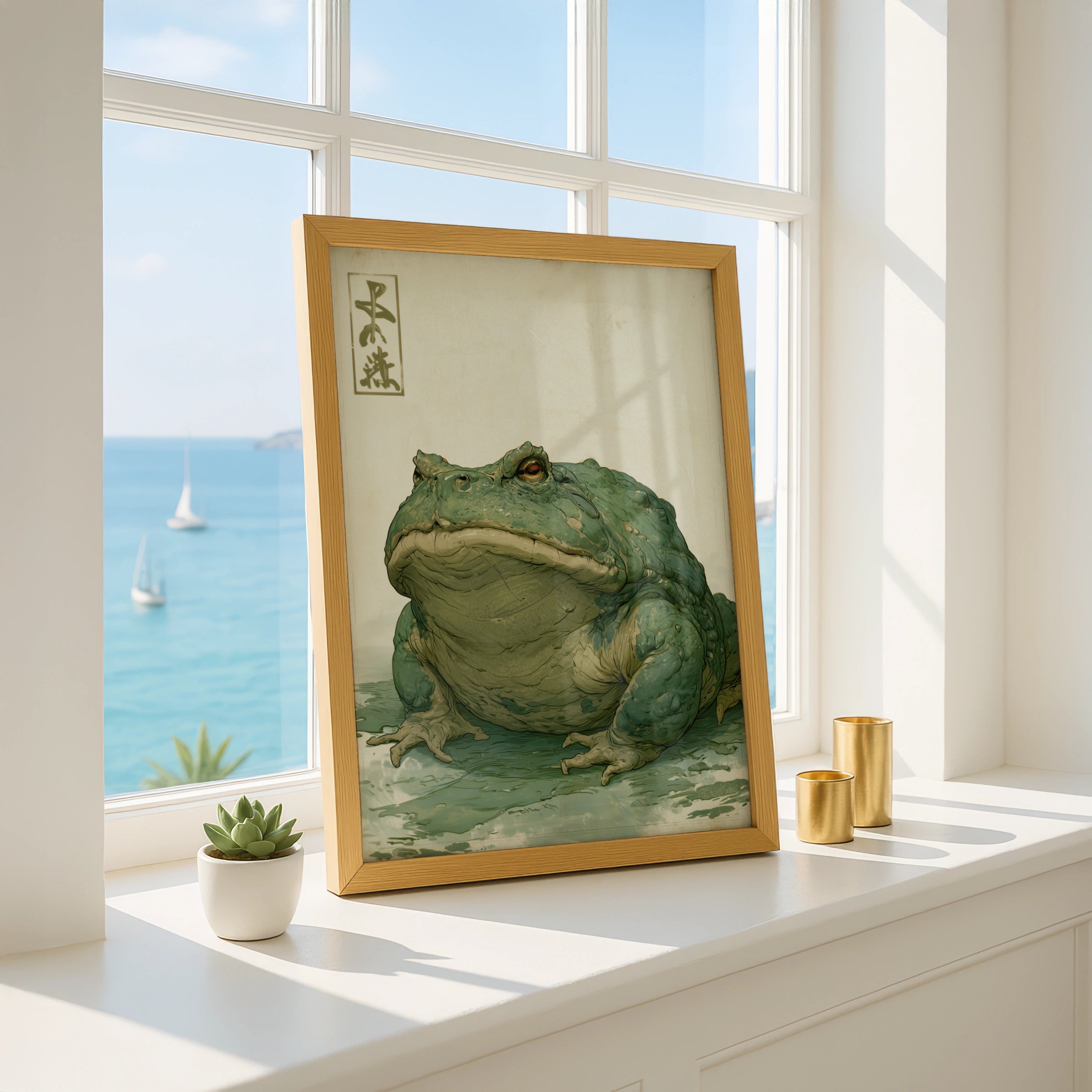 Japanese Frog Art Print, Detailed Frog Illustration, Vintage Style Wall Decor