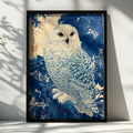 Snowy Owl Art Print, Japanese Style Wall Decor, Blue Nature Poster, Minimalist Home Decor