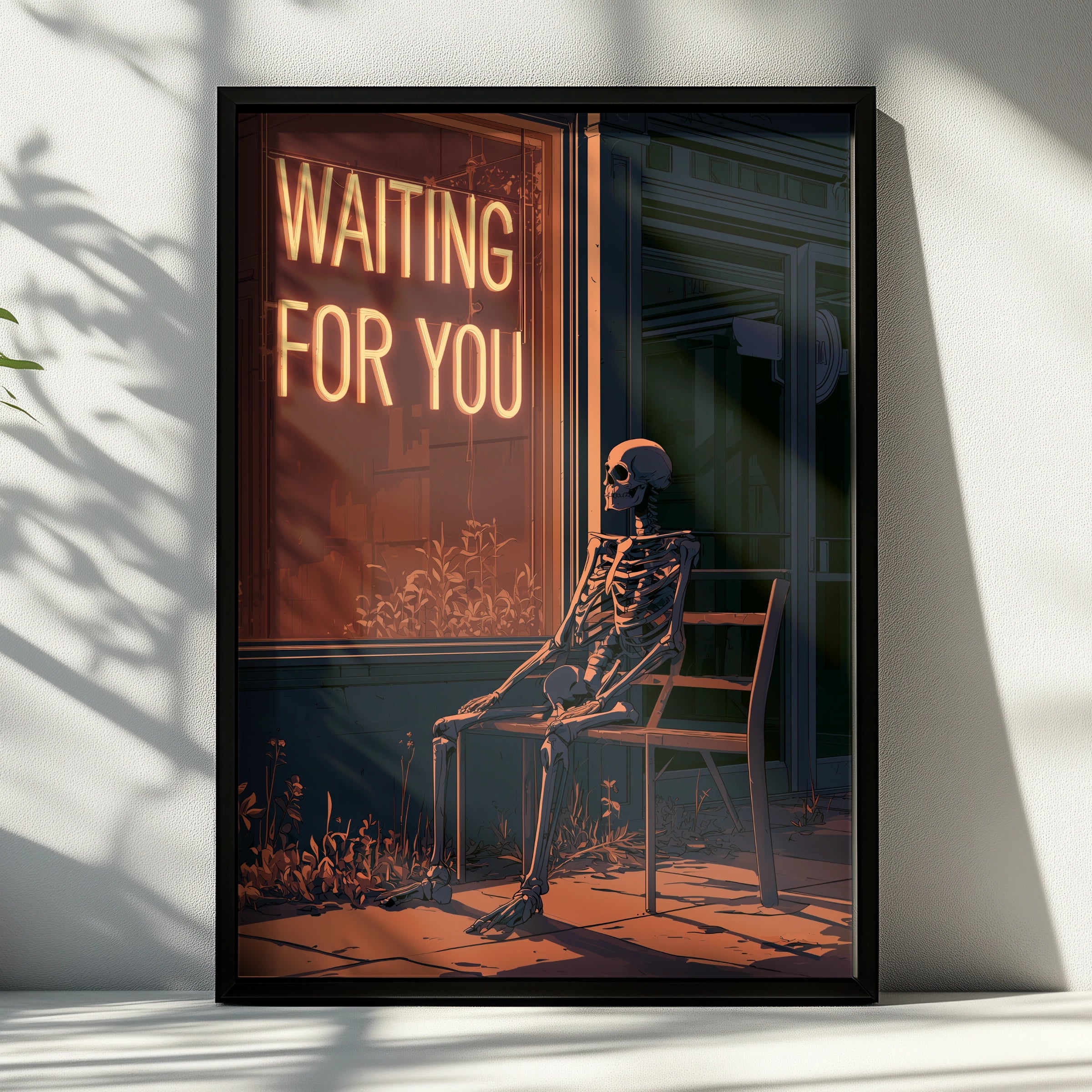 Skeleton Waiting for You, Unique Wall Art Print, Quirky Home Decor, Vintage Style, Spooky Aesthetic