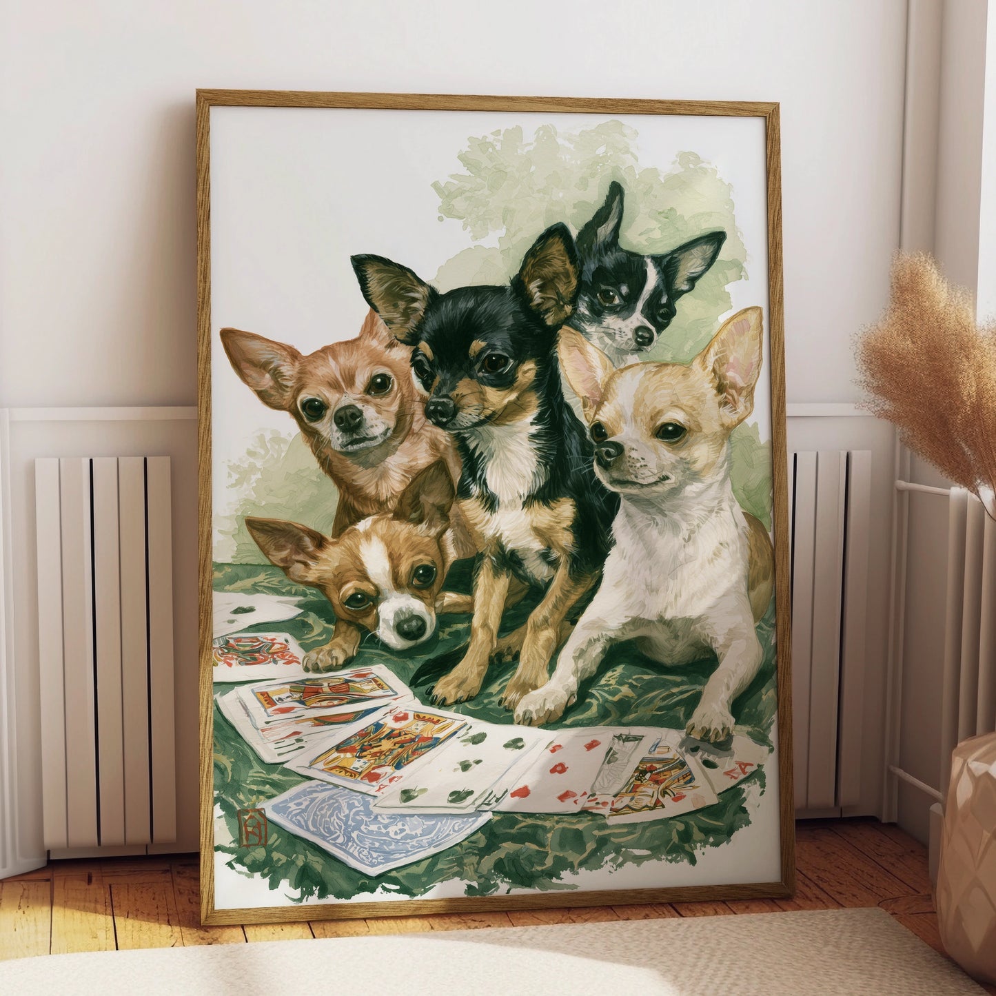 Chihuahua Dogs Playing Cards Art Print, Fun Wall Decor, Cute Dog Illustration, Animal Lover Gift