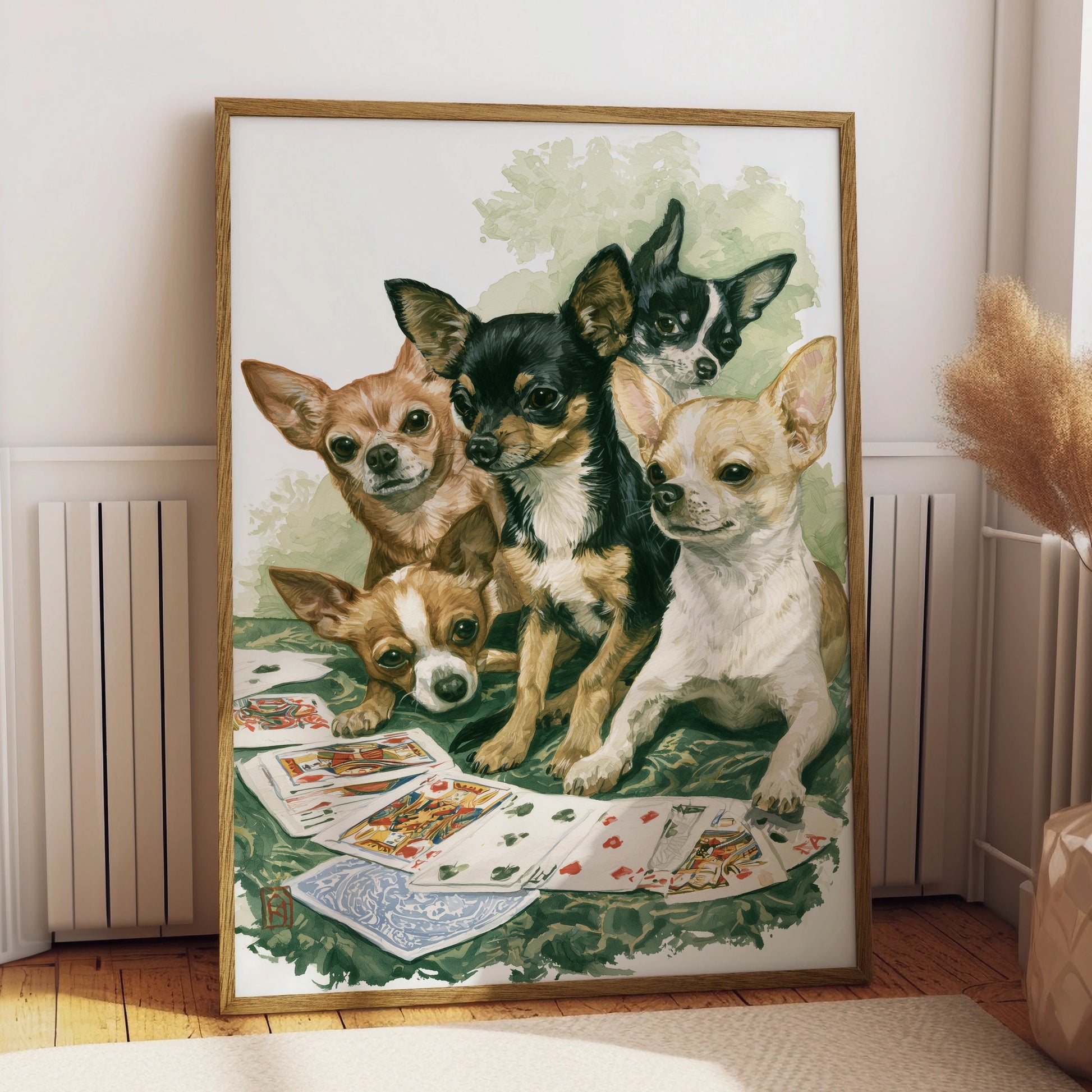 Chihuahua Dogs Playing Cards Art Print, Fun Wall Decor, Cute Dog Illustration, Animal Lover Gift