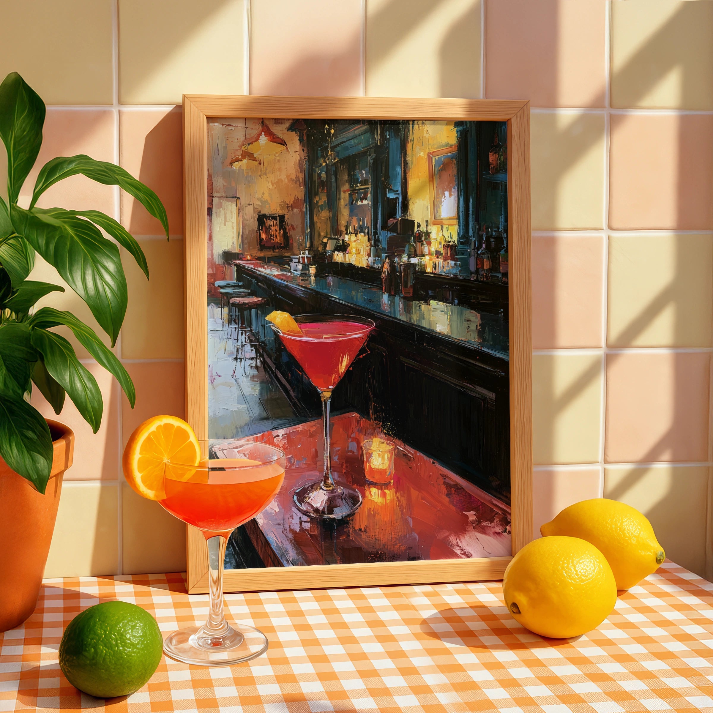 Cocktail Bar Scene, Vibrant Wall Art Print, Colourful Modern Decor, Perfect for Home or Bar