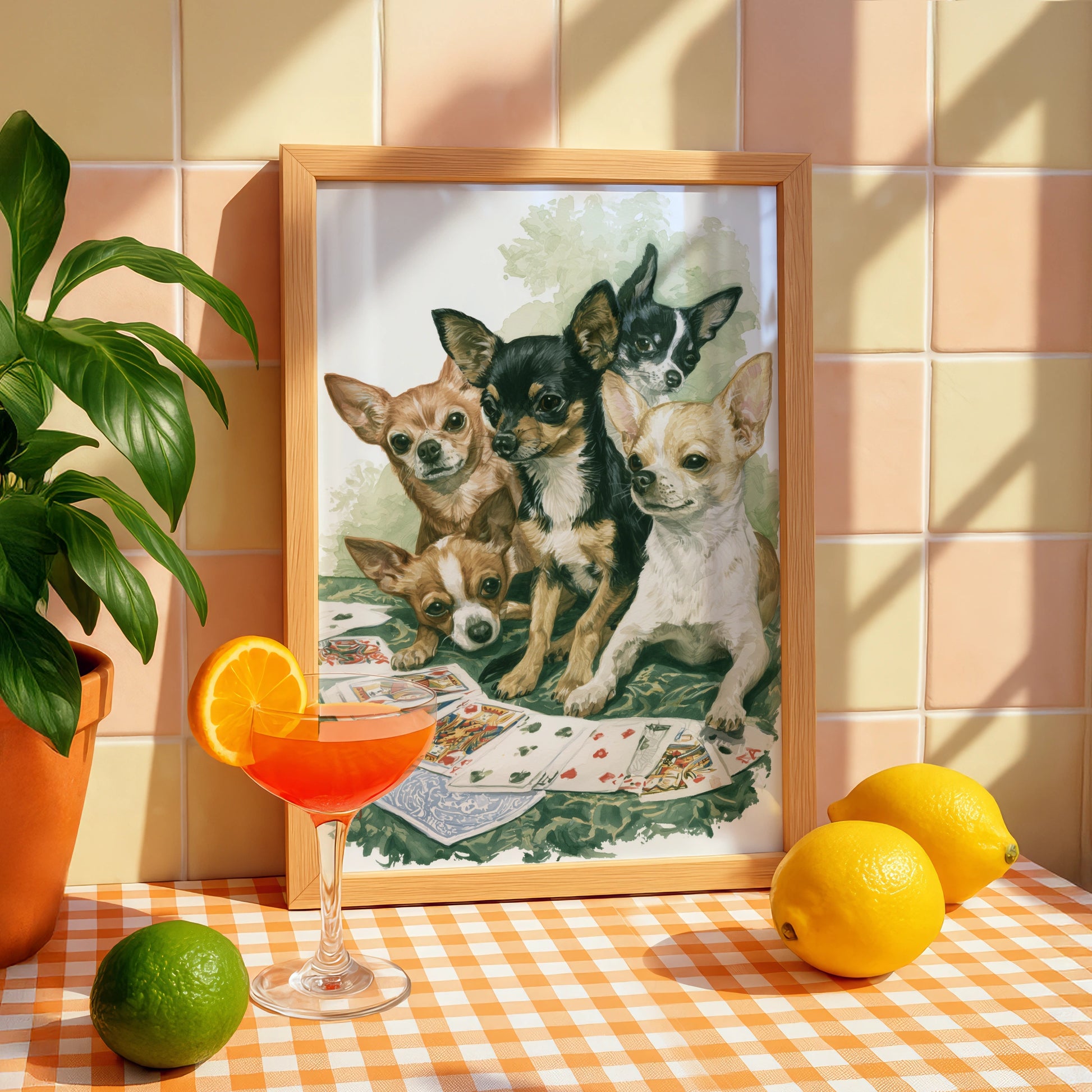 Chihuahua Dogs Playing Cards Art Print, Fun Wall Decor, Cute Dog Illustration, Animal Lover Gift