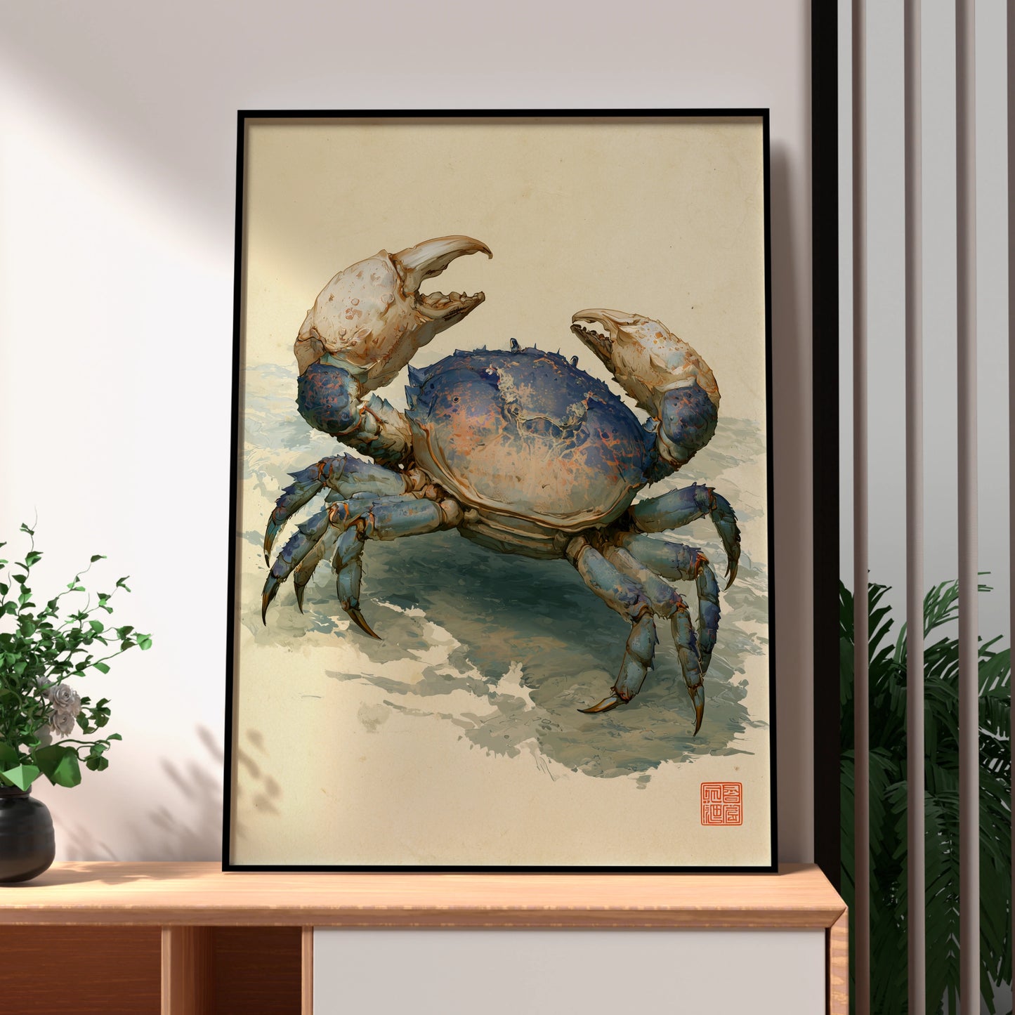 Japanese Crab Wall Art, Printable Poster, Ocean Life Decor, Coastal Art