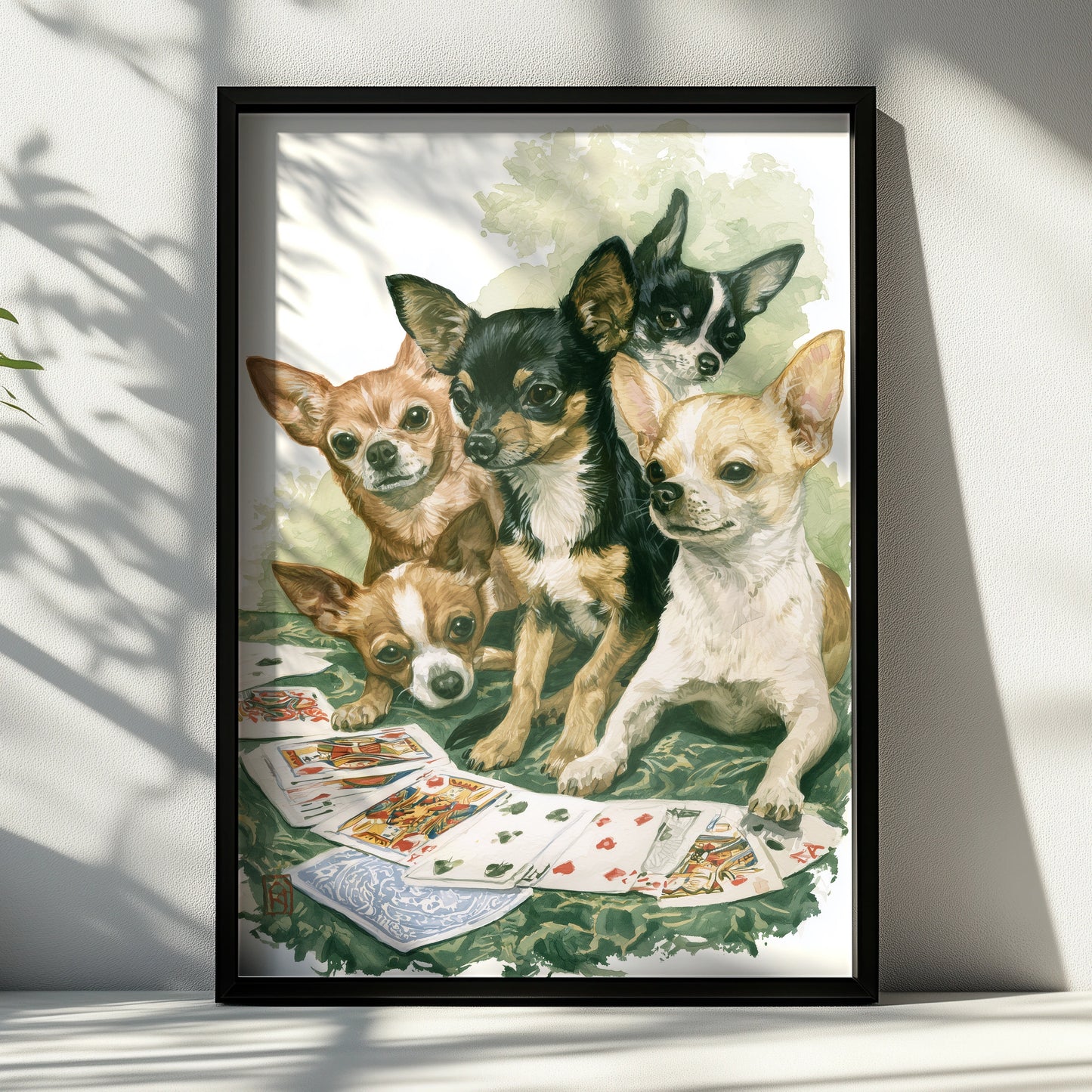 Chihuahua Dogs Playing Cards Art Print, Fun Wall Decor, Cute Dog Illustration, Animal Lover Gift