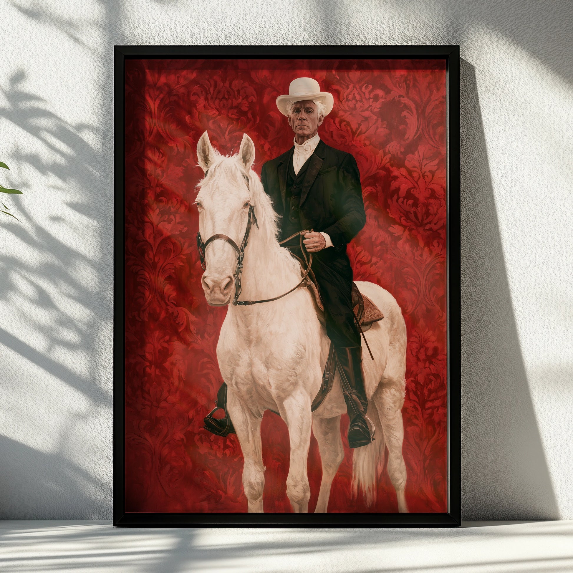 Horseman, Equestrian Art, Vintage Style Print, Dramatic Red Background