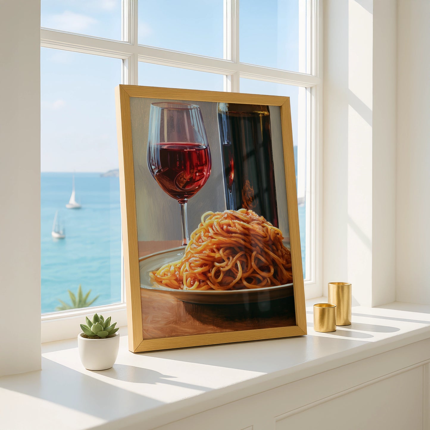 Pasta and Wine Still Life Art Print, Italian Kitchen Decor, Culinary Wall Art