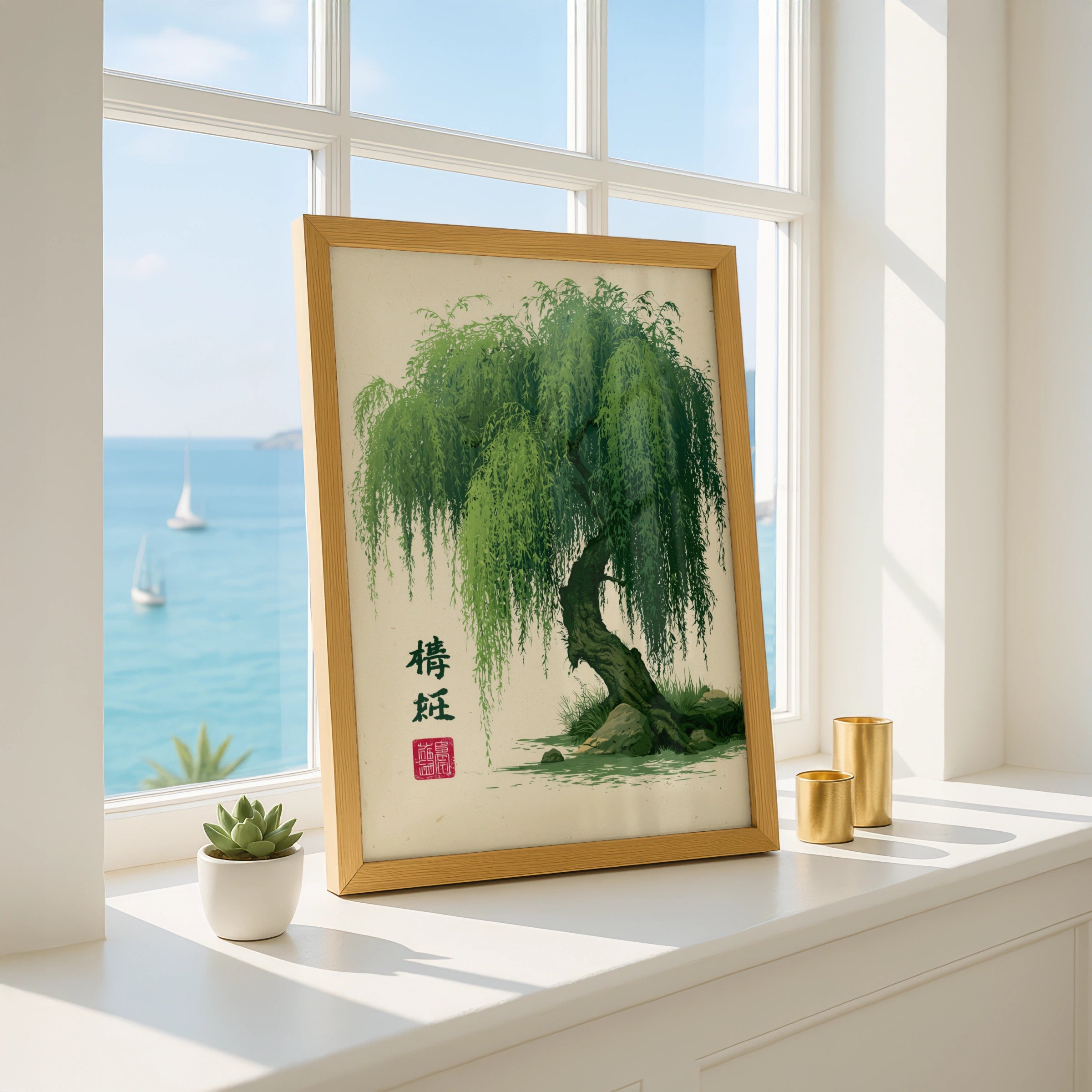 Willow Tree Art Print, Botanical Wall Decor, Green Nature Illustration, Minimalist Style