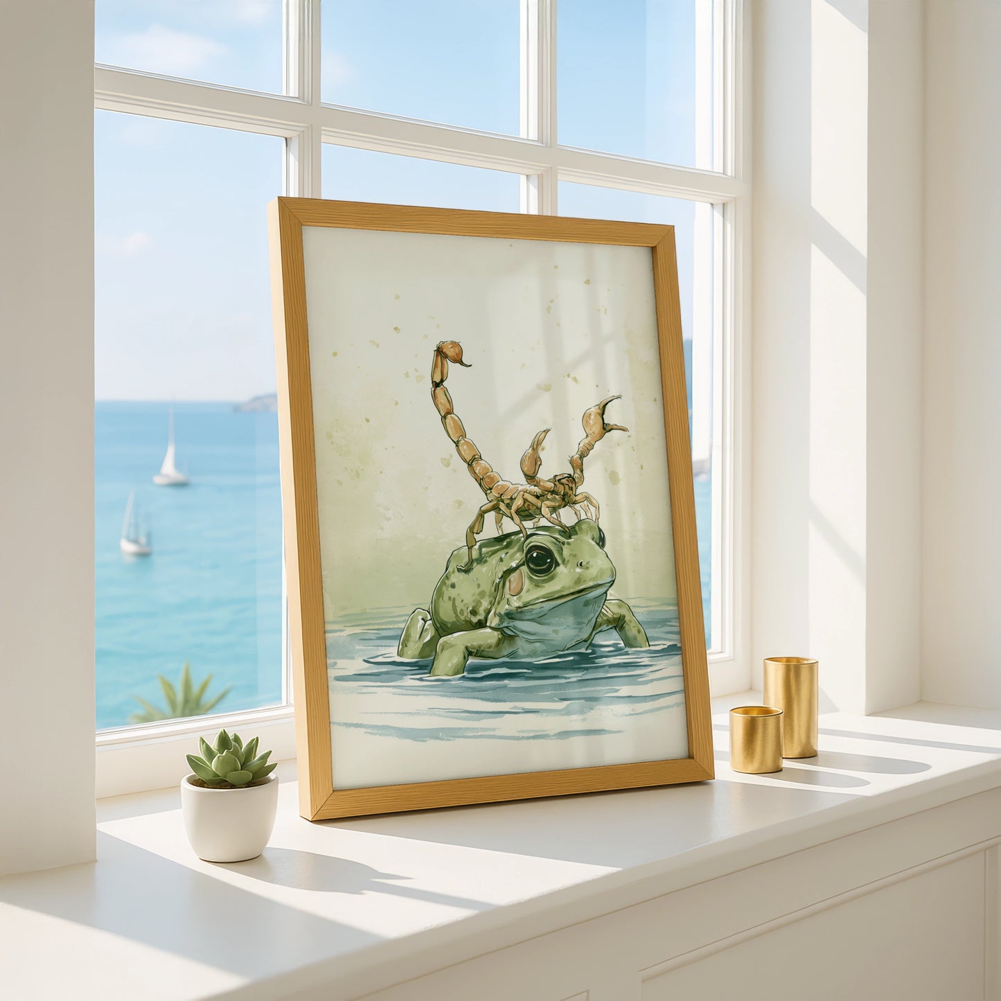 Frog with Scorpion Art Print, Unique Wall Decor, Playful Nature Illustration, Ideal for Animal Lovers