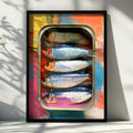 Sardines in a Tray Art Print, Colourful Fish Wall Art, Modern Kitchen Decor