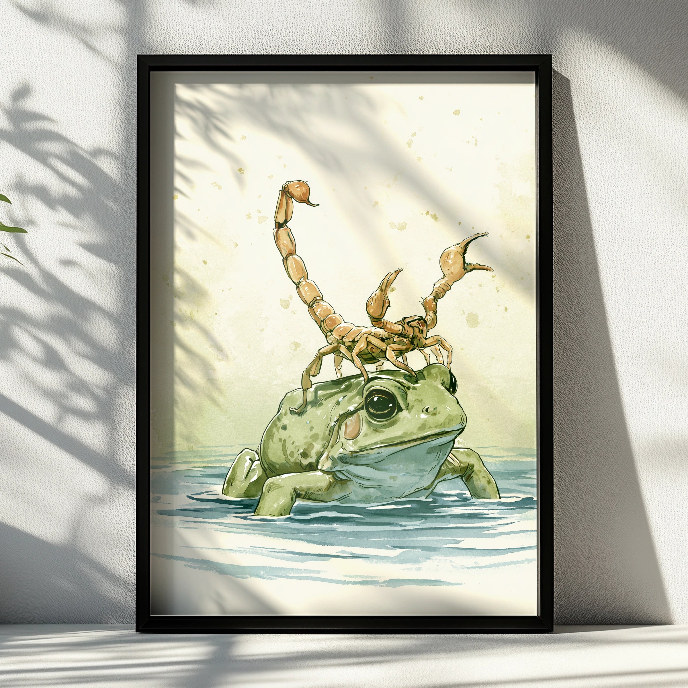Frog with Scorpion Art Print, Unique Wall Decor, Playful Nature Illustration, Ideal for Animal Lovers