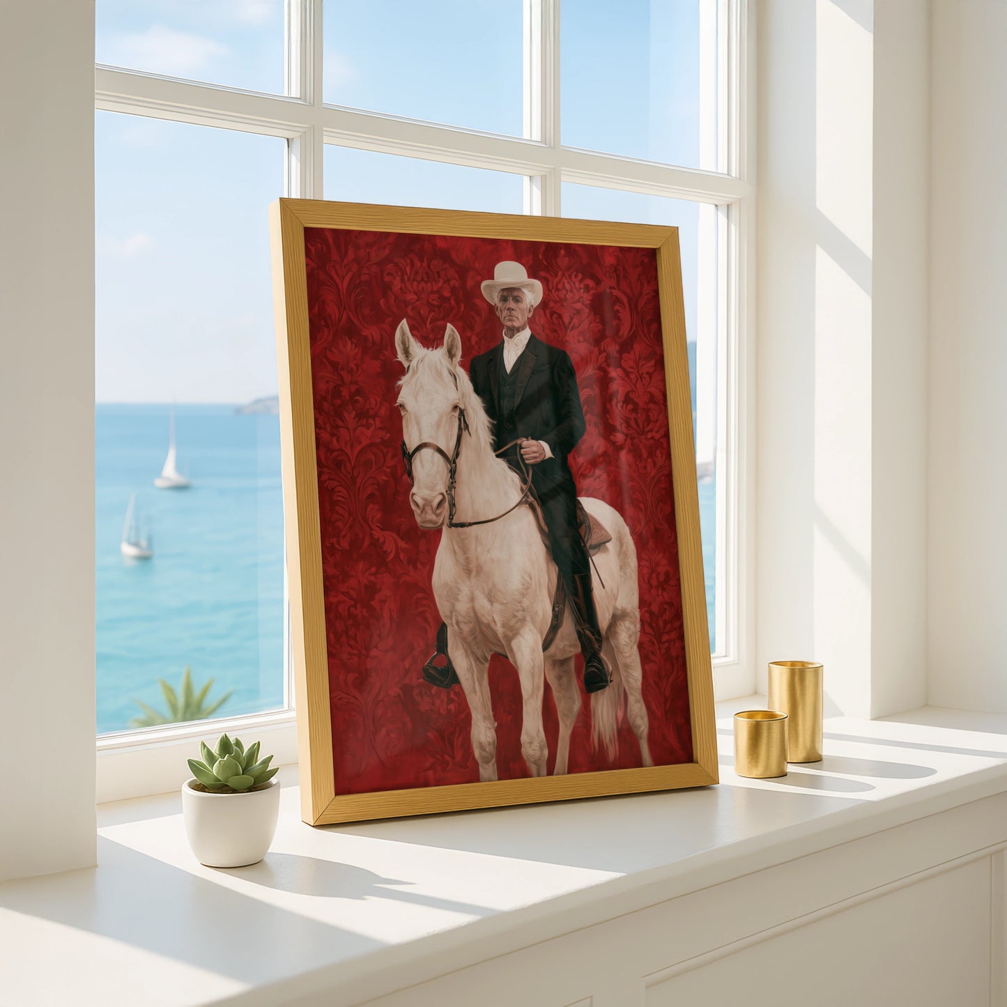 Horseman, Equestrian Art, Vintage Style Print, Dramatic Red Background