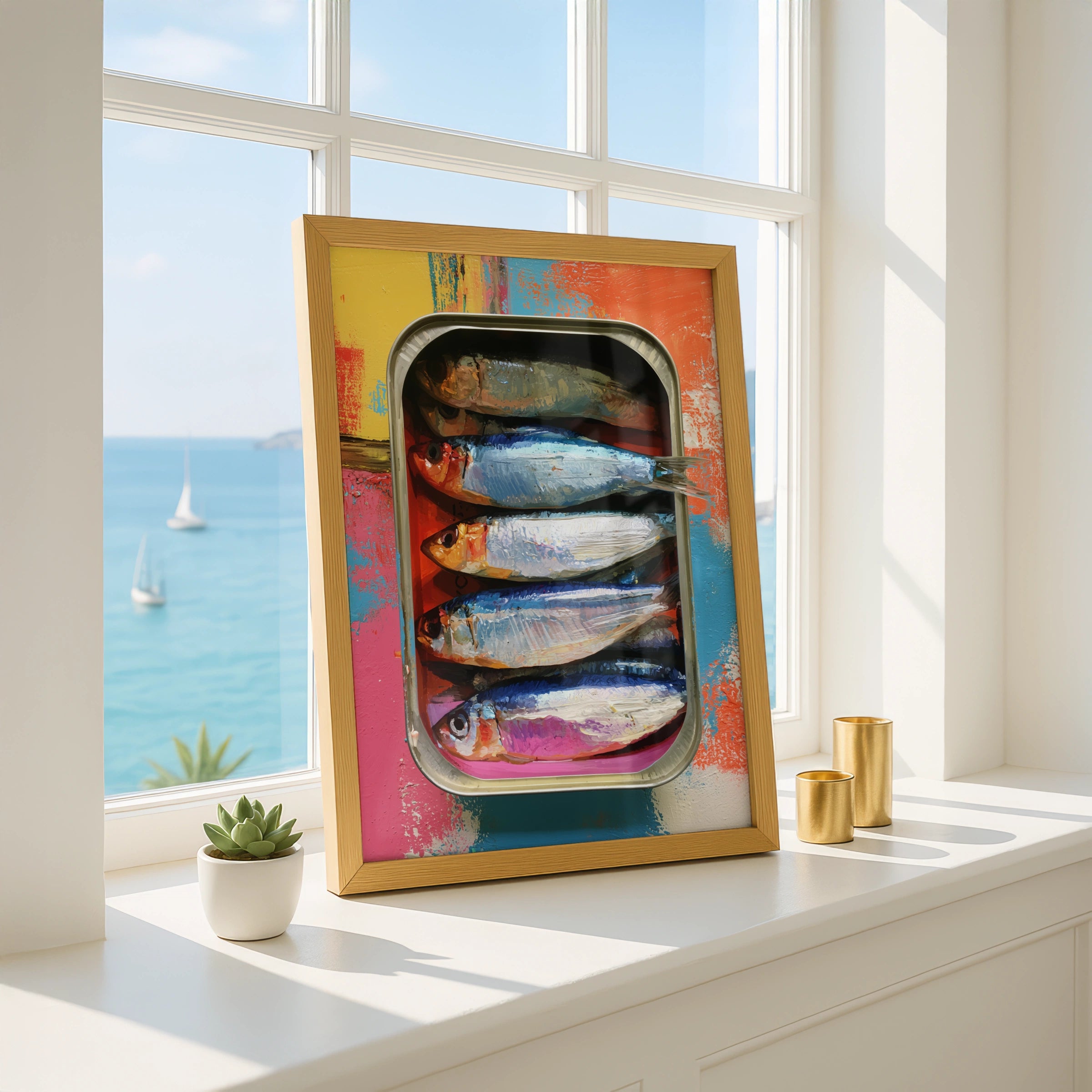 Sardines in a Tray Art Print, Colourful Fish Wall Art, Modern Kitchen Decor